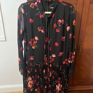 DKNY Black and Red Floral Long Sleeve Dress